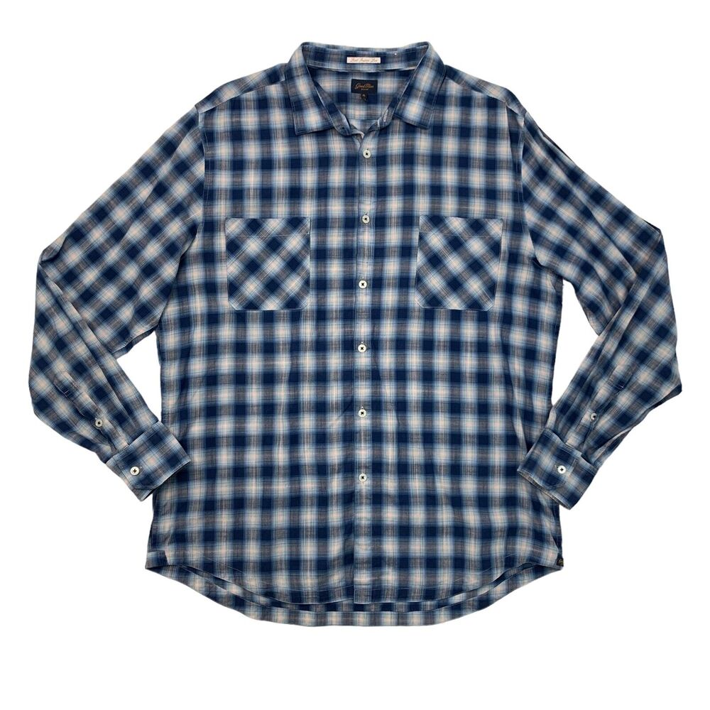 Good Man Brand Shirt Mens XL Extra Large Blue Plaid Cotton Long Sleeve Shirttail